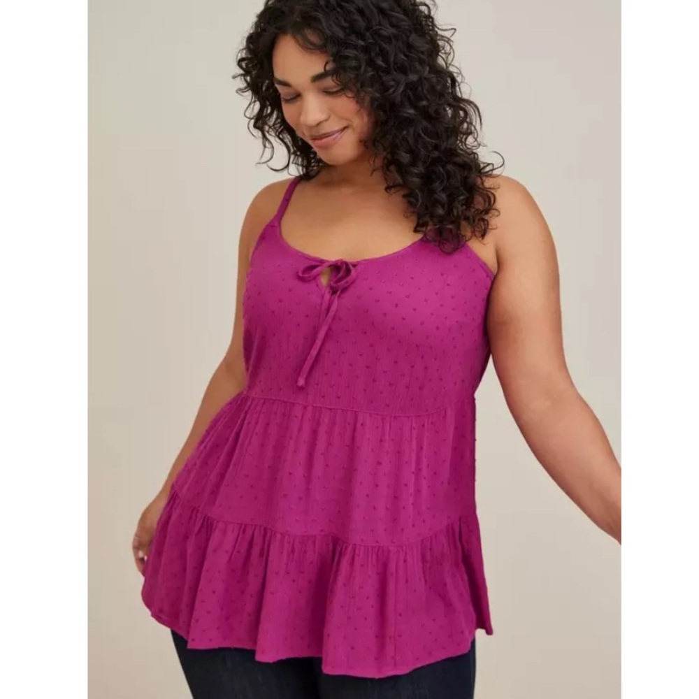 TORRID NWT Tiered Cami - Swiss Dot Crinkle Gauze Purple 0683